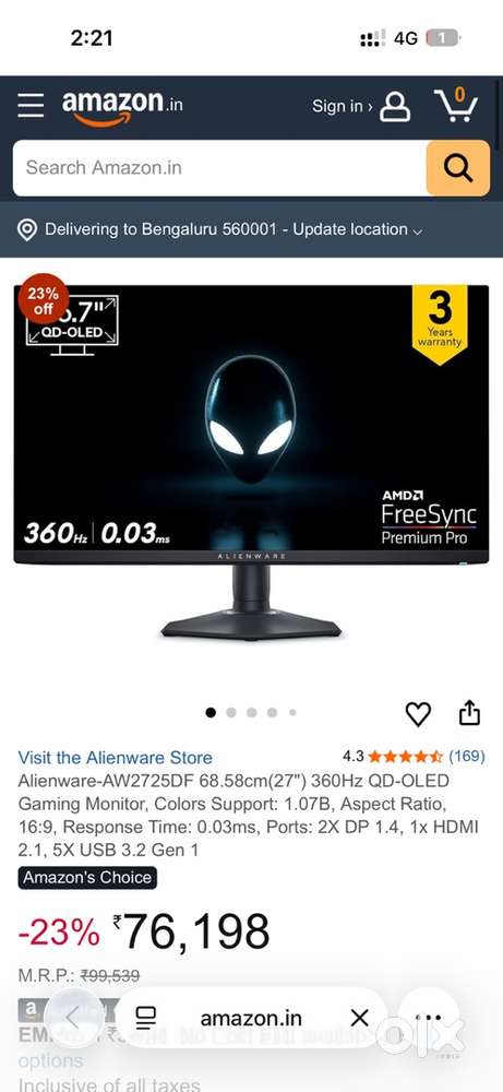 27 inch qdoled del monitor 11 month old slightly used in wareanty