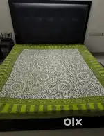 King size bed with plush headboard and storage for sale (No Mattress)