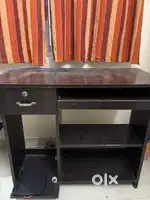 Computer table with drawers and storage and keyboard space