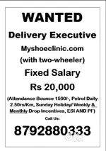 Delivery Executive With Two Wheeler