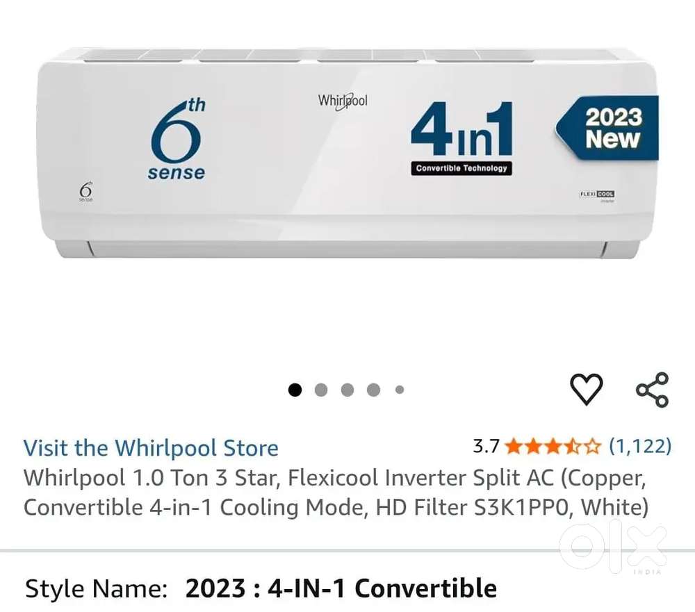 Whirlpool 4-in-1 convertible AC, 1 ton 3 star split AC