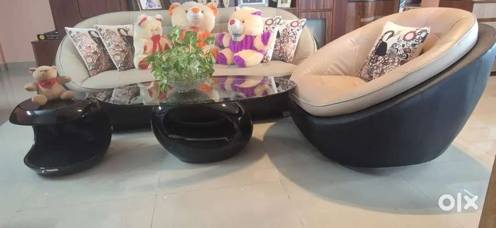 4 Seater Sofa Set with CenterTable & CornerTable & Memory Foam Cushion