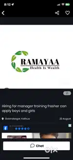 New male and female hiring for job,training only freshers can apply