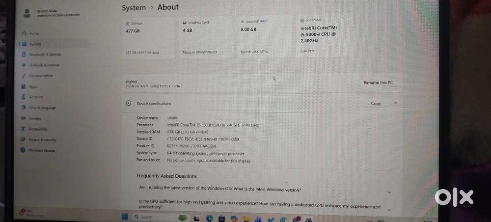 Asus laptop (9th generation)