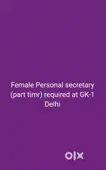 Female Personal Secretary (Part time) required at GK-1-DELHI.