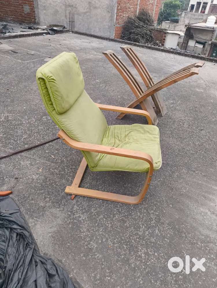 IKEA POÄNG Armchair and Footstool, Birch Veneer/Knisa Light Beige