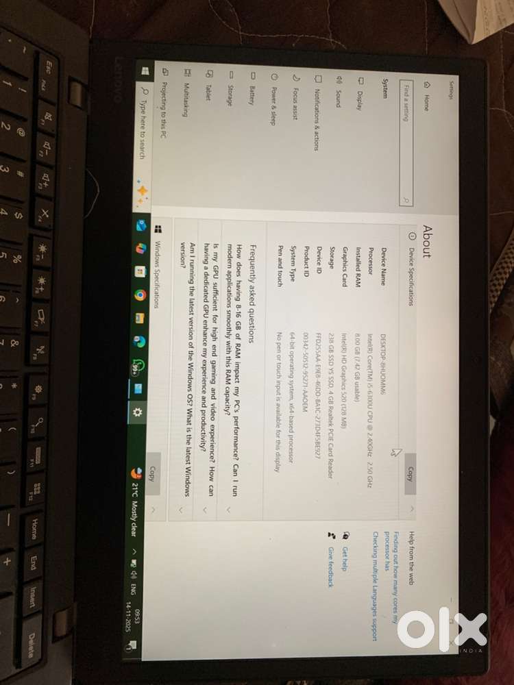 Lenovo T460 think pad 256gb SSD with 8GB ram.