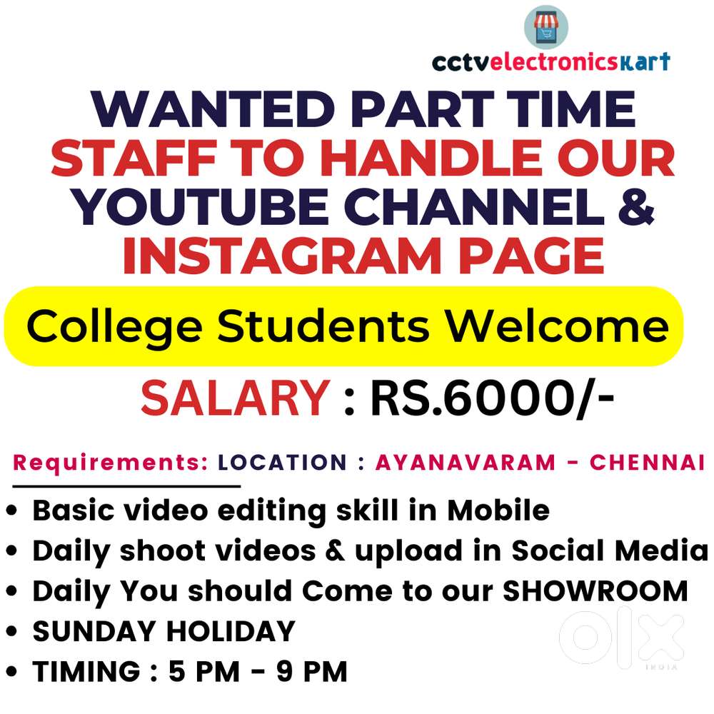 Part-Time வேலை  Social Media Editing & Uploading Job College Students