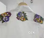 Pansy petal Handpainted White Shrug