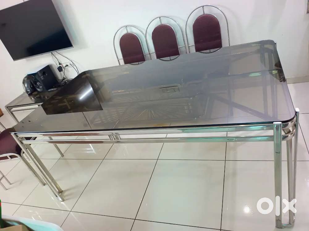 Premium 6-Seater SS & Glass Dining Table Set – Elegant & Durable