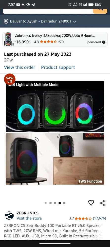 ZED BUDDY 1000 ZEBRONICS SPEAKER WITH DEEP BASS FOR PARTIES AND LOUD