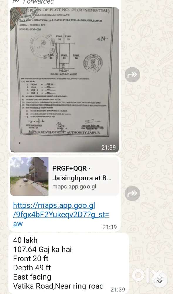 JDA RERA Approved plot 700mt from vatika and 1.5 from Ring Road