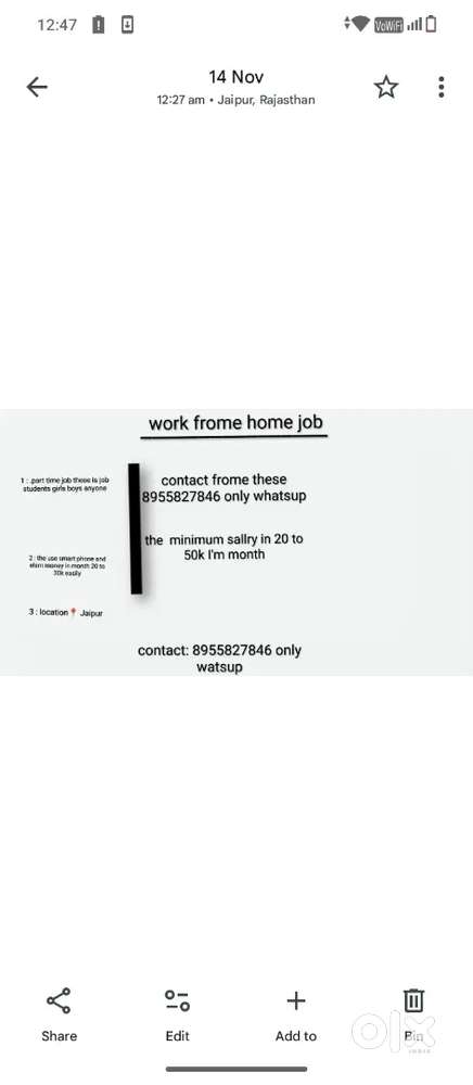The wrok form home job can use smart phone and elearn monthly in 20 k