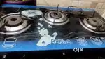 Automatic burning Gas chulha with 3 brass burner, glass top