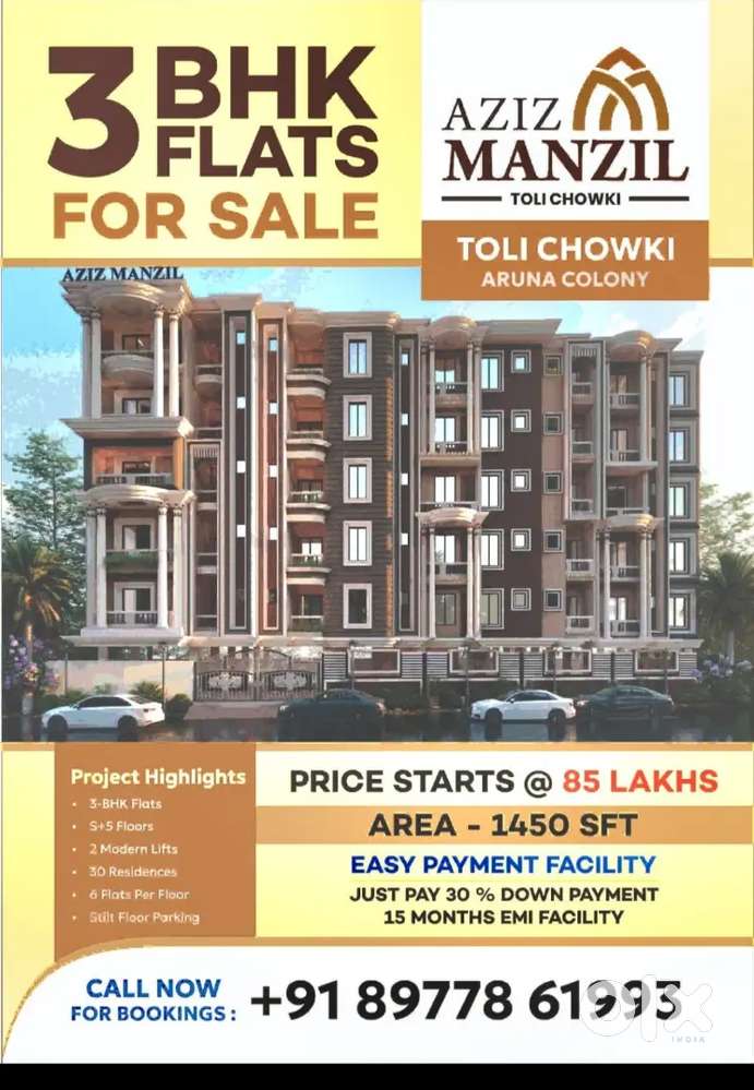3bhk luxury flat for sale at Tolichowki Aruna colony