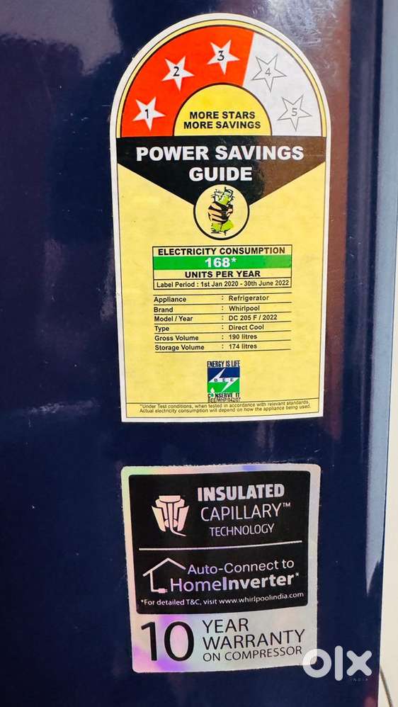 Whirlpool 190L Single Door Fridge – Excellent Condition, Low Power Use