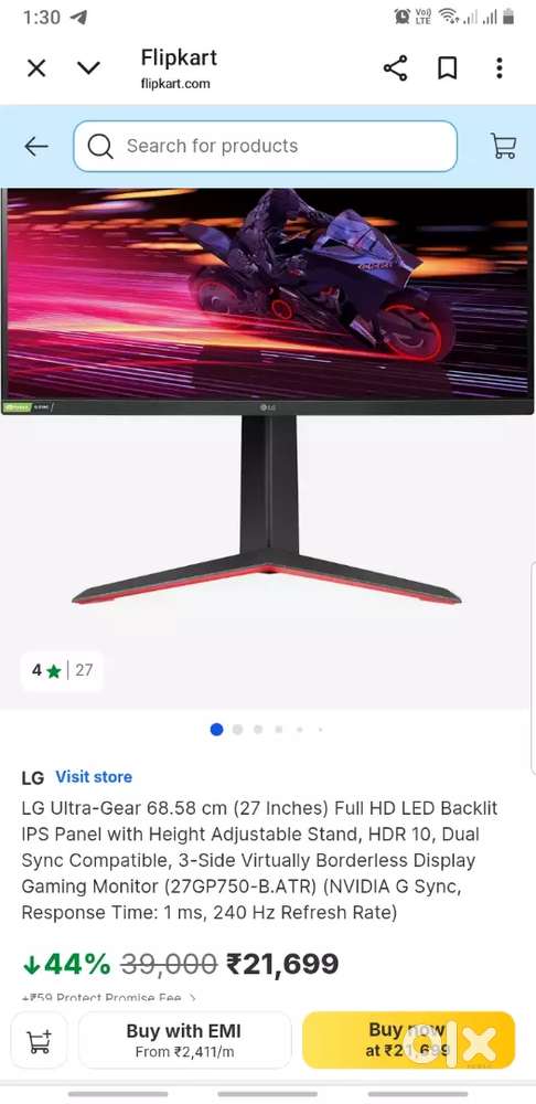 Lg Gaming monitor 27inch 240hz