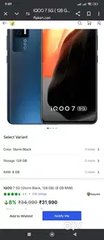 iQoo 7 5 G 8GB /128 in display fingerprint sensor Negociatebl