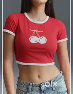 Cherry ringer crop top