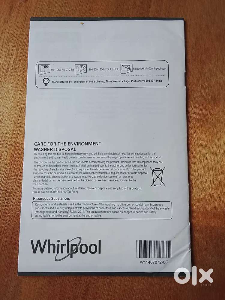 Whirlpool washing machine top load 7 kg