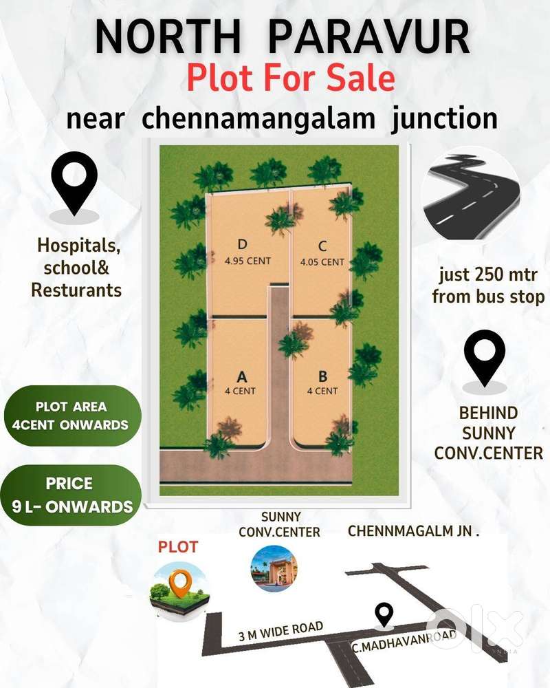 4 CENT  RESIDENTIAL  LAND  FOR  SALE  IN  NORTH PARAVUR