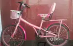 Pink Bicycle for girl's with Basket, Child Seat and two side wheels