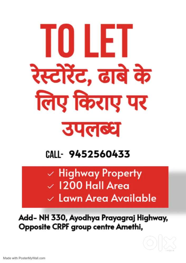 FOR RENT DHABA, HOTEL, RESTAURANT