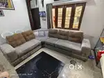 5 seater sofa+ corner + center table without glass + 2 puffy seats