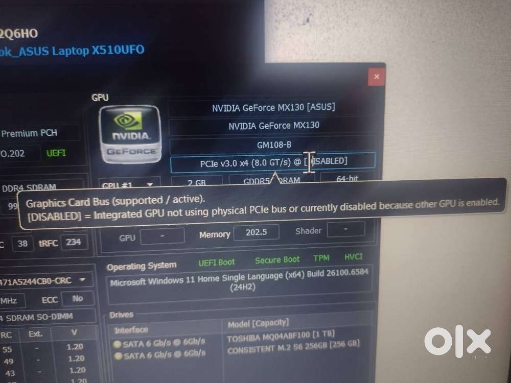 Asus VivoBook X510UFO  i5 8th Gen  8GB RAM  1TB HDD+256SSD  MX130