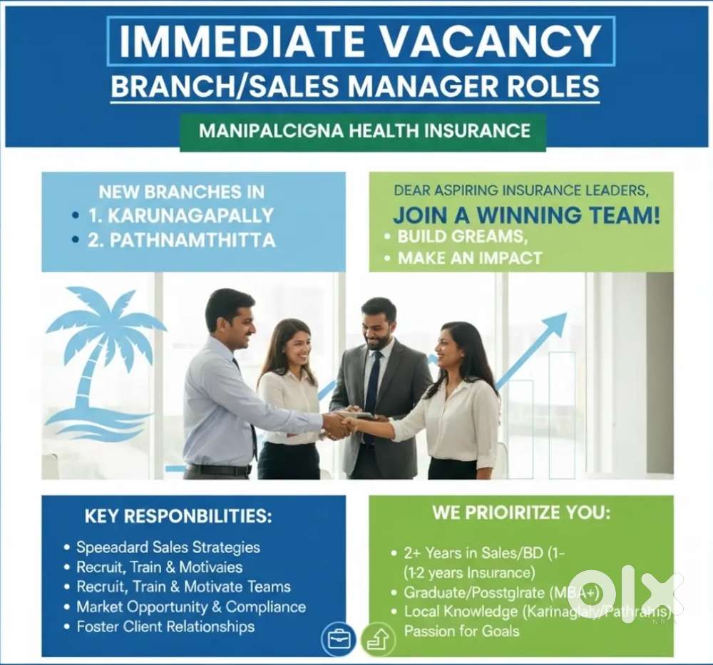 Immediate Vacancy:*

 Branch/Sales Manager Roles at Health Insurance.