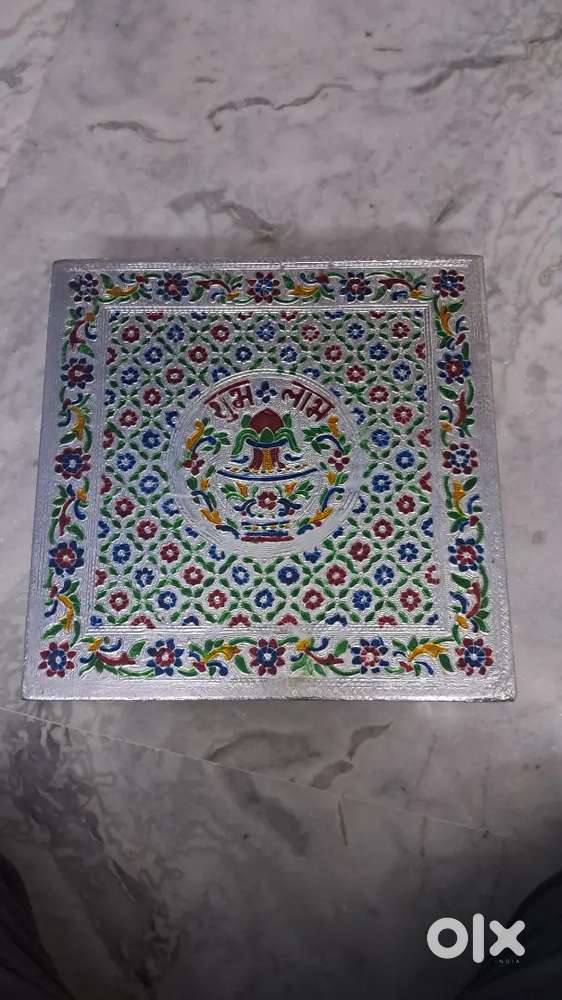 Traditional Shubh Labh Pooja Bajot Chowki for Pooja Room Decor