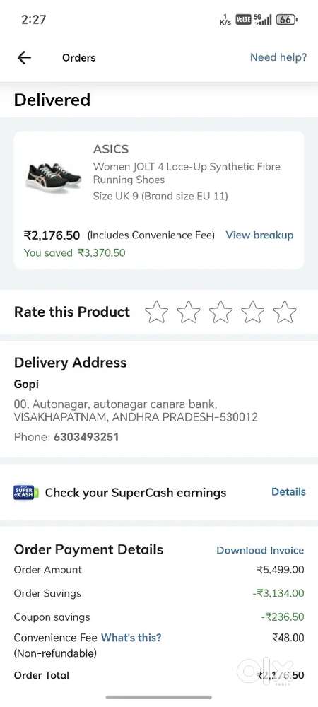 Aciscs women's branded shoe 9 inches