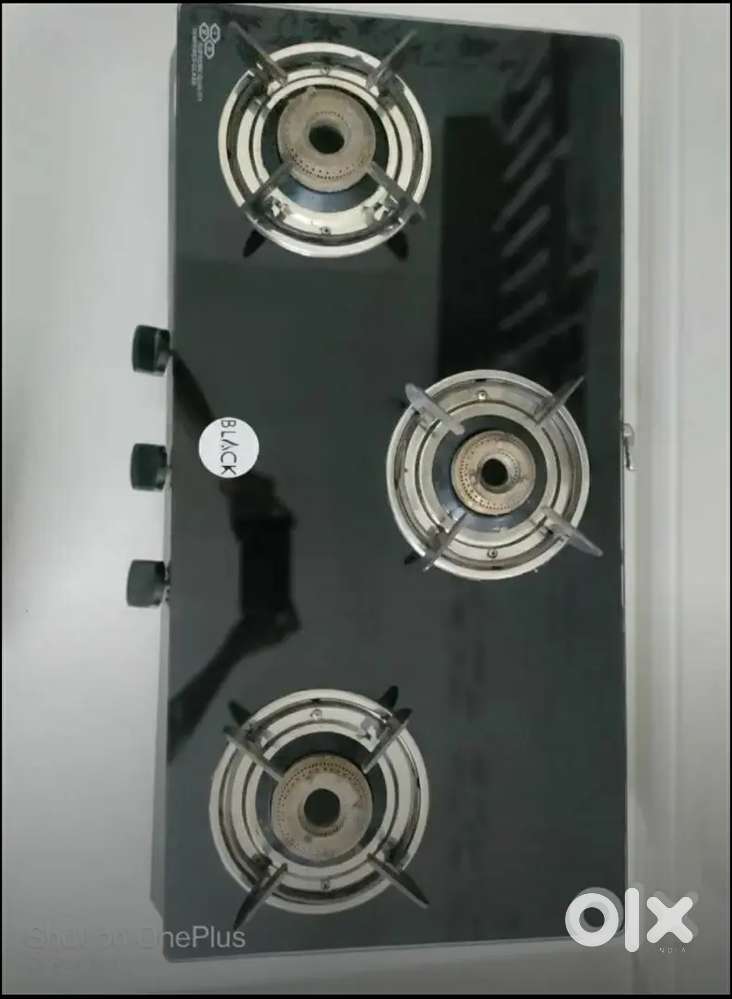 Black 3 Burner Glass Gas Stove