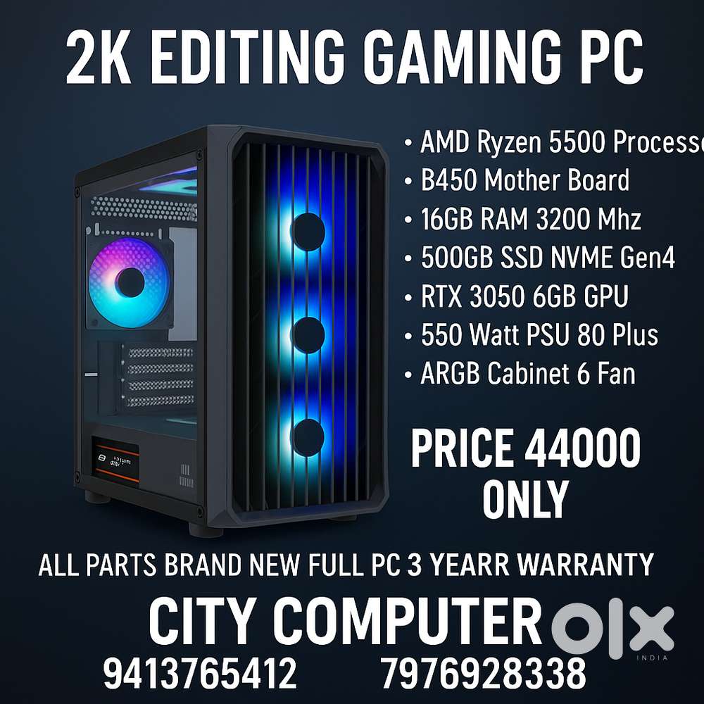 Gaming Editing PC Ryzen 5500 16GB Ram 500GB SSD RTX 3050 GPU Brand New