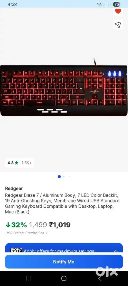 Redgear Blaze MT01s 7‑Color Backlit Keyboard-700