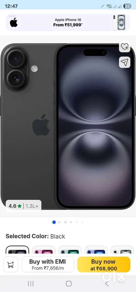 APPLE

iPhone 16 (Black, 128 GB)