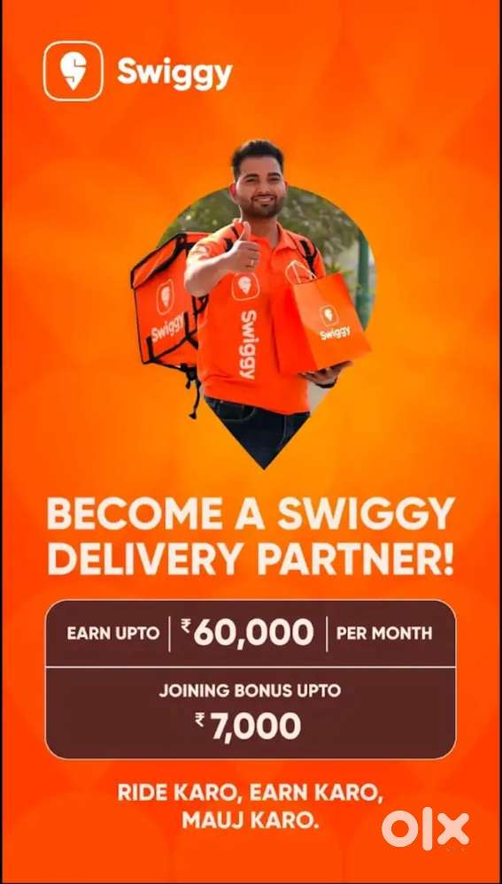 FREE JOINING 100 Delivery boys Swiggy Food Delivery jobs