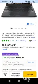 Dell G3 3500 intel core i7 10th gen 20gb ram 512 ssd 4gb graphics