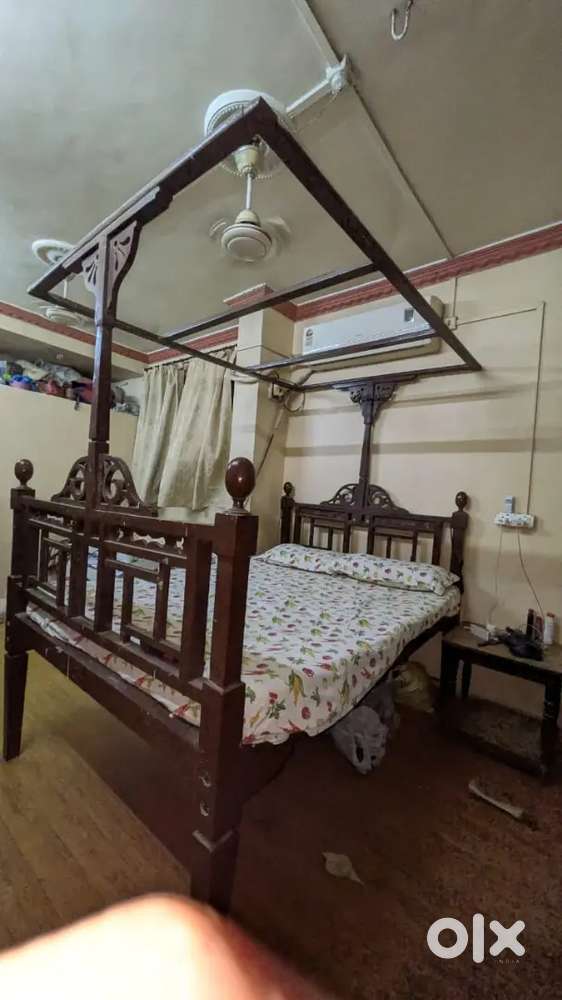 Teak wood bed with mattress