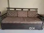 Sofa cum bed, Tea-poy, 2Plastic Chairs, Movable Cloth Dryer