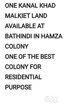 One Kanal khad Malkiet land situated at Bathindi Hamza Colony