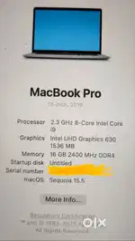 Apple MacBook Pro (2019 Model) i9 8-Core,16GB RAM, 512GB SSD