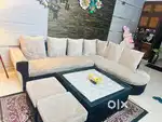 7-Seater Sofa Set with Glass Center Table – Good Condition