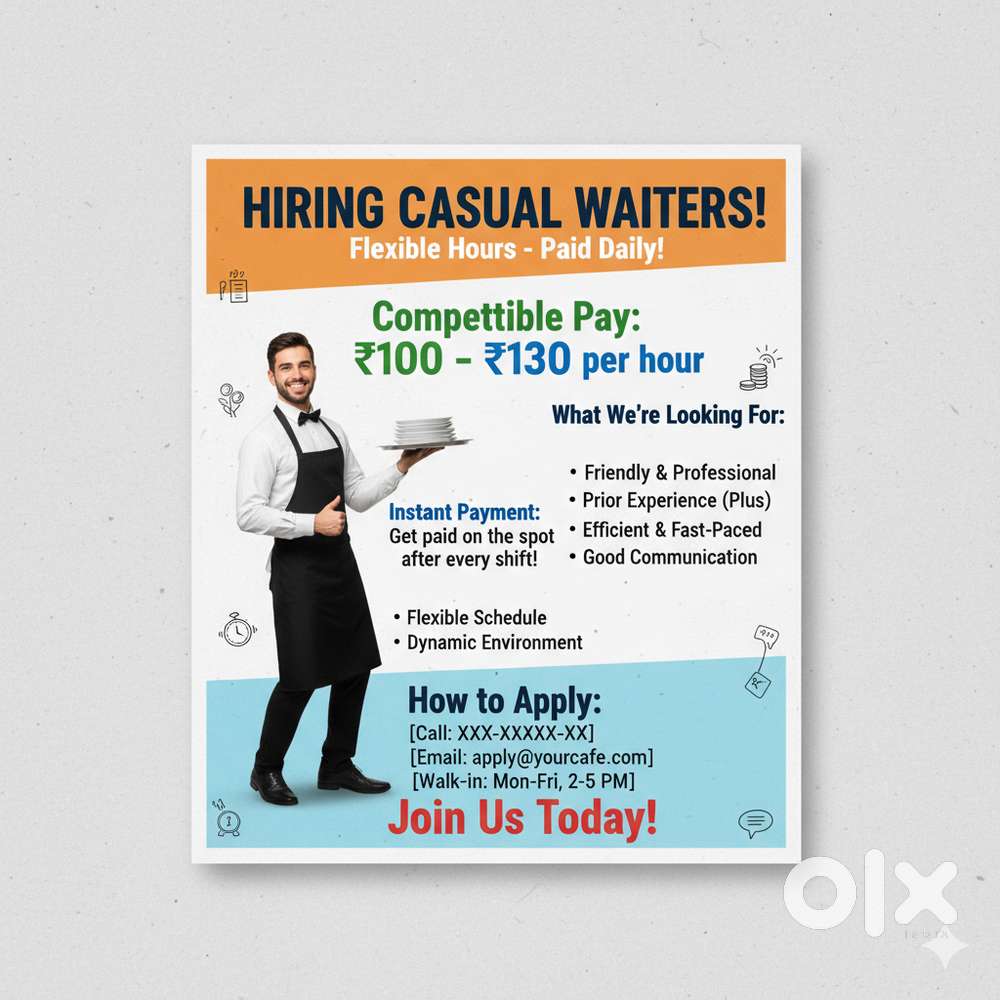 HIRING CASUAL WAITERS! Flexible Hours - Paid Daily