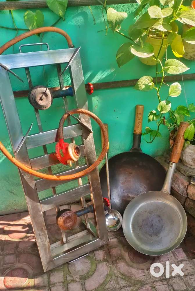 Stainless steel Chulha, Heavy Chinese wok, heavy frying pan &big spoon