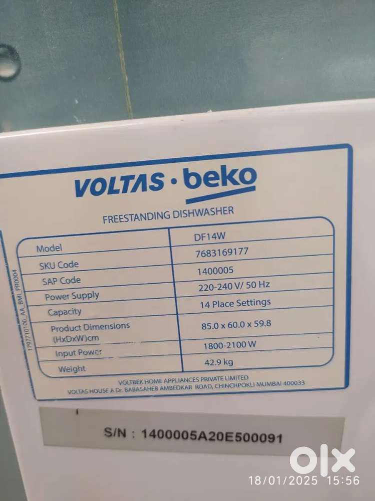 Voltas Beko Dishwasher for Sale – Needs Minor Repair