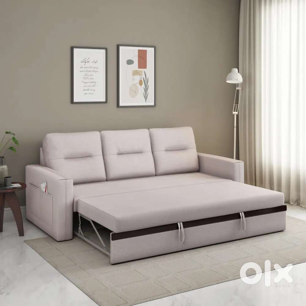Buy Boxton Fabric 3 Seater Sofa Cum Bed With Side Pockets Light