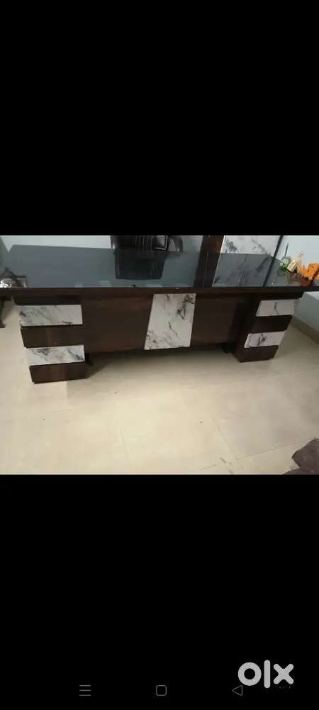 Wooden table & glass top & other office furniture..