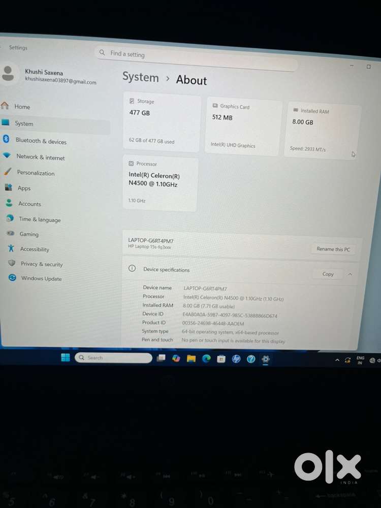 HP Laptop - 8GB RAM  512GB SSD  15.6”FHD  Like New  Black