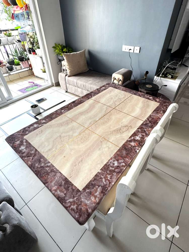 Premium Wooden Dining Table (4 Seater) + Marble Top